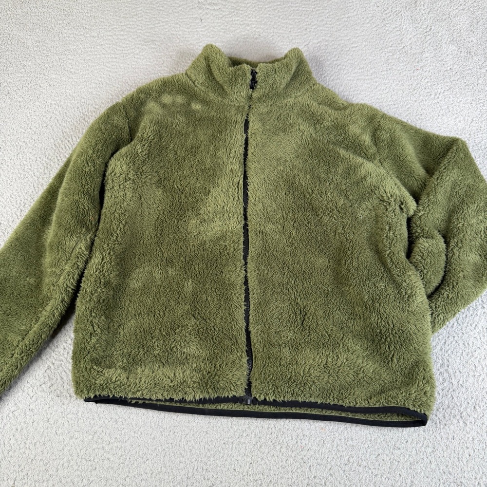 PINK Victoria's Secret Fleece Jacket Womens L Green Sherpa Full Zip Mock Neck